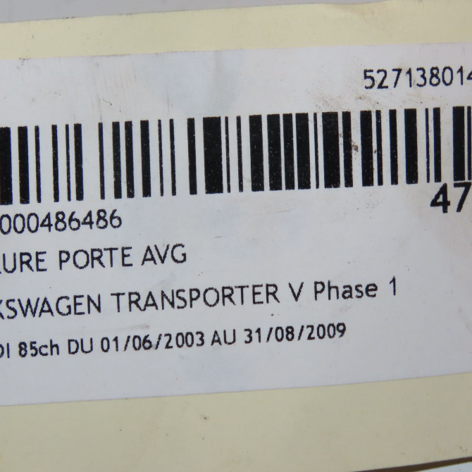 Serrure porte avg occasion VOLKSWAGEN TRANSPORTER V Phase 1 06-2003->08-2009 1.9 TDI 85ch 7E1837015A 4