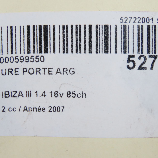 Serrure porte arg occasion SEAT IBIZA III Phase 2 03-2006->06-2009 1.4 16v 85ch 3B4839015AN 6