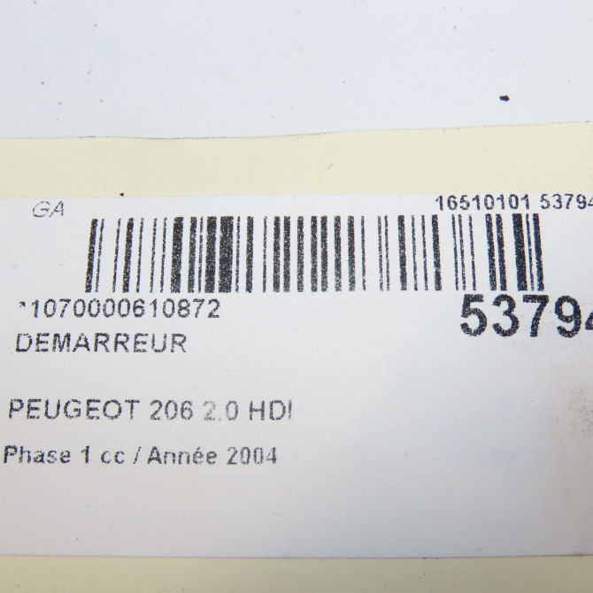 Démarreur occasion PEUGEOT 206 Phase 1 09-1998->03-2009 2.0 HDI 5802M4 7