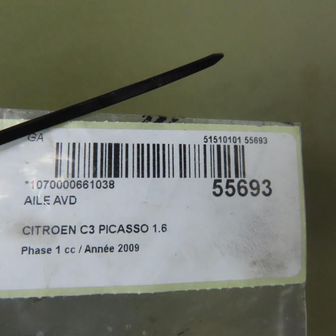 Aile avant droite occasion CITROEN C3 PICASSO Phase 1 02-2009->08-2012 1.6 HDi 16v 110ch 7841Z2 5
