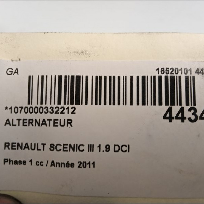 Alternateur occasion RENAULT SCENIC III Phase 1 04-2009->11-2011 1.9 DCI 130ch 8200849752 4