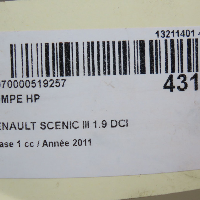 Pompe hp occasion RENAULT SCENIC III Phase 1 04-2009->11-2011 1.9 DCI 130ch 8200779458 7