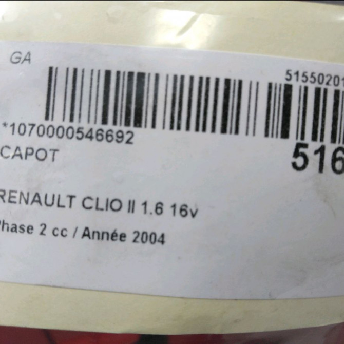Capot occasion RENAULT CLIO II Phase 2 06-2001->07-2006 1.6 16v 7751473024 5