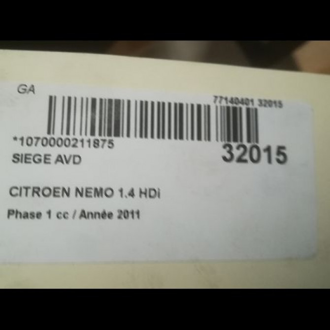 Siège avant droit occasion CITROEN NEMO Phase 1 09-2008->... 1.4 HDi 8846Q8 4