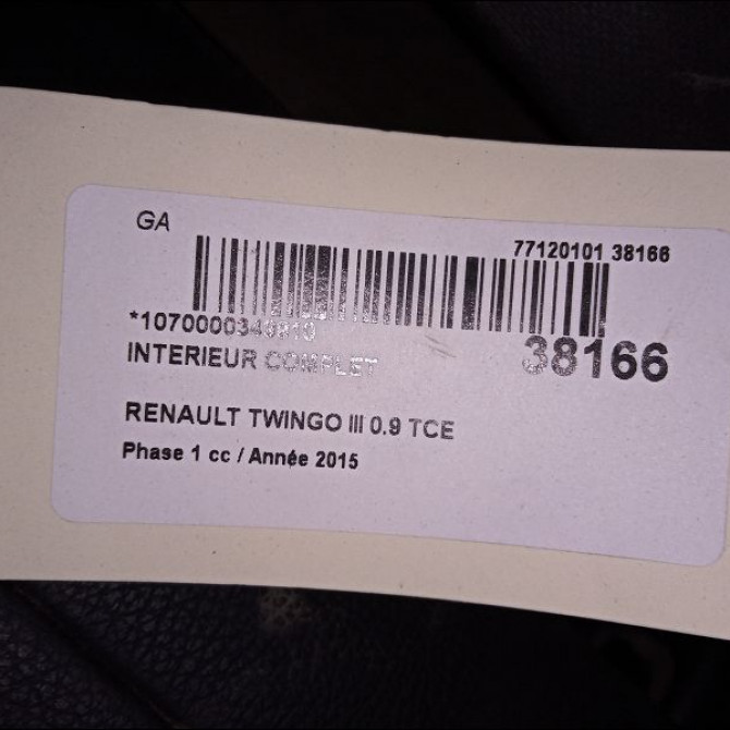 Interieur complet occasion RENAULT TWINGO III Phase 1 06-2014->... 0.9 TCE 12v 90ch 2