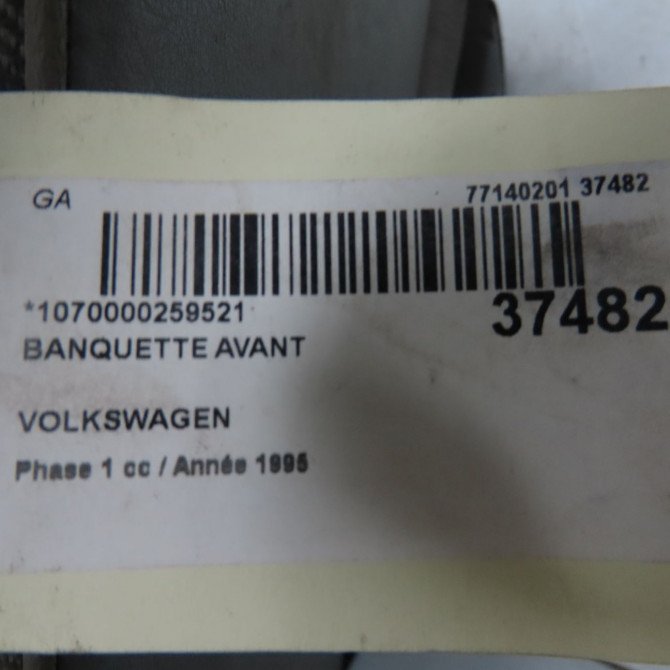 Banquette avant occasion VOLKSWAGEN TRANSPORTER IV Phase 1 09-1990->03-1996 1.9 D 5