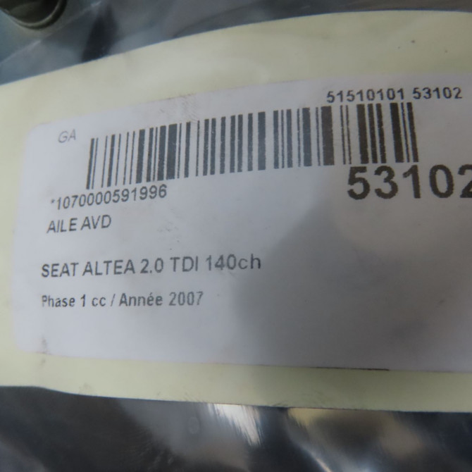 Aile avant gauche occasion SEAT ALTEA Phase 1 04-2004->05-2009 2.0 TDI 140ch 5P0821021A 4