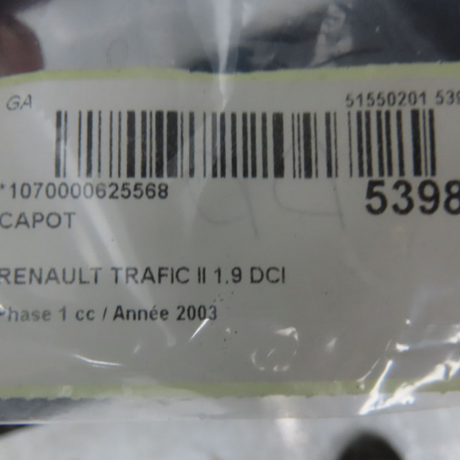 Capot occasion RENAULT TRAFIC II Phase 1 10-2001->08-2006 1.9 DCI 8v 80ch 651005147R 5