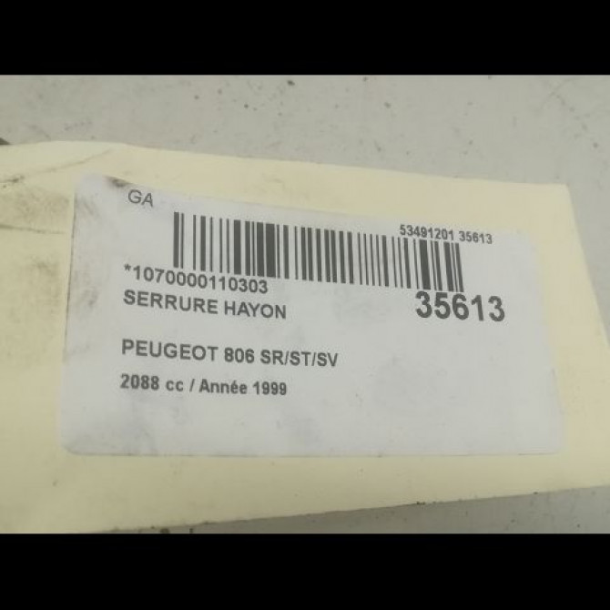 Serrure hayon occasion PEUGEOT 806 Phase 1 06-1994->12-2001 2.1 TD 110ch 871942 2