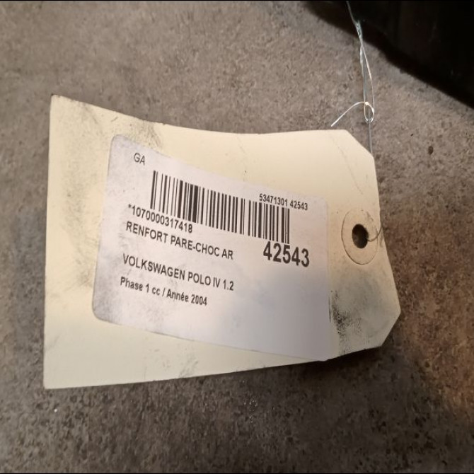 Renfort pare-choc arrière occasion VOLKSWAGEN POLO IV Phase 1 01-2002->05-2005 1.2 55ch 6QE807305 3