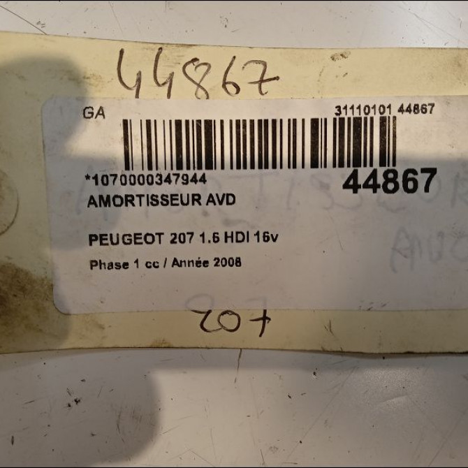 Amortisseur avant droit occasion PEUGEOT 207 Phase 1 04-2006->06-2013 1.6 HDI 16v 110ch 520862 6