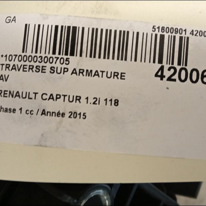 Traverse supérieure armature avant occasion RENAULT CAPTUR Phase 1 02-2013->... 1.2i 118 16V 625003860R 2