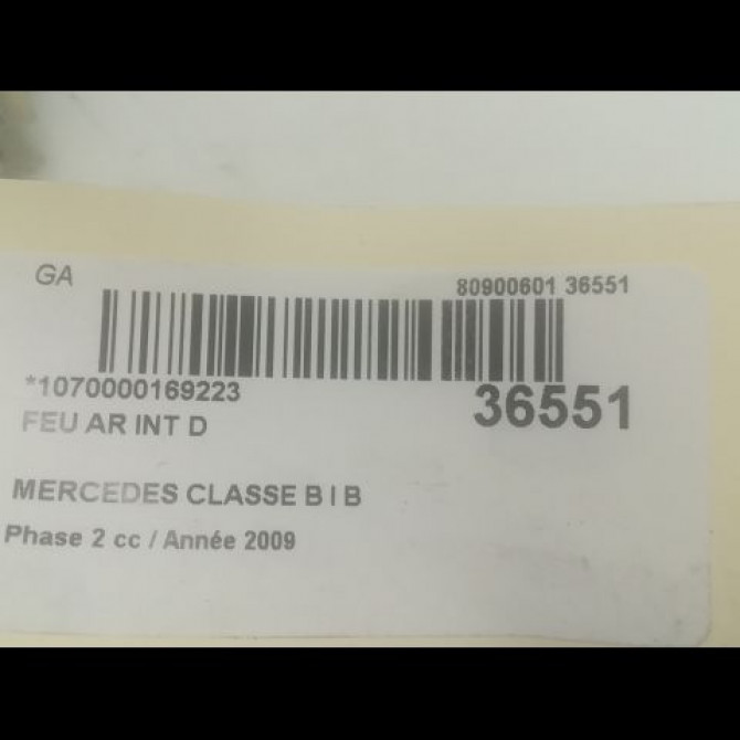 Feu arrière intérieur droit occasion MERCEDES CLASSE B I Phase 2 04-2008->09-2011 B 200 CDI 1698201664 3