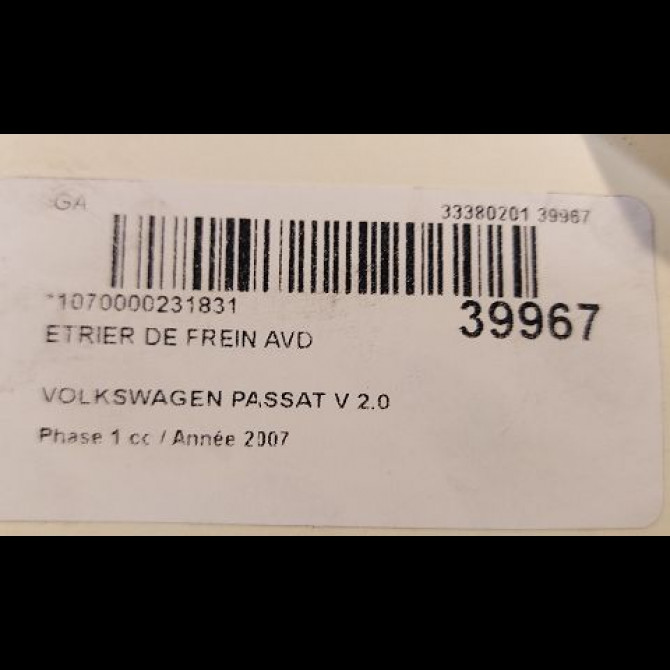 Etrier de frein avant droit occasion VOLKSWAGEN PASSAT V Phase 1 03-2005->10-2010 2.0 TDI 16v 140ch 1K0615124E 3