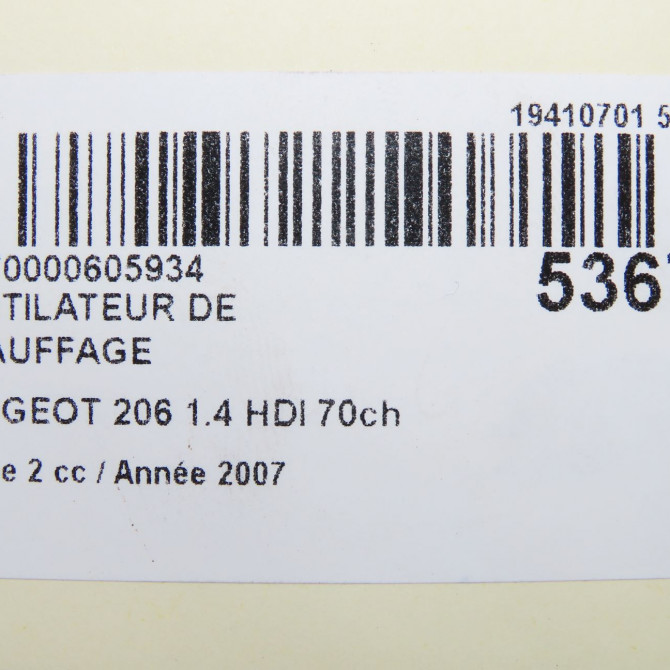 Ventilateur de chauffage occasion PEUGEOT 206 Phase 2 02-2003->02-2009 1.4 HDI 70ch 6441K0 7