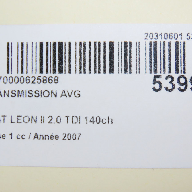 Transmission avant gauche occasion SEAT LEON II Phase 1 09-2005->05-2009 2.0 TDI 140ch 3C0407271AJ 7