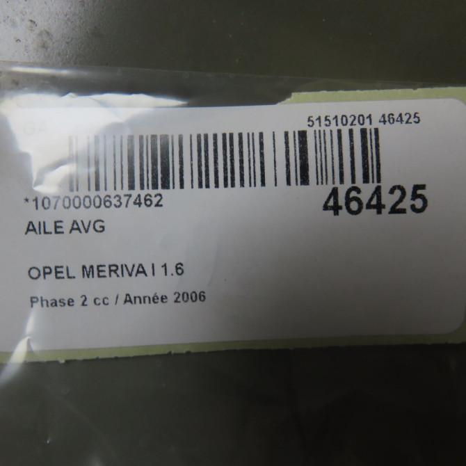 Aile avant gauche occasion OPEL MERIVA I Phase 2 01-2006->09-2010 1.6 TWINPORT 93174467 8