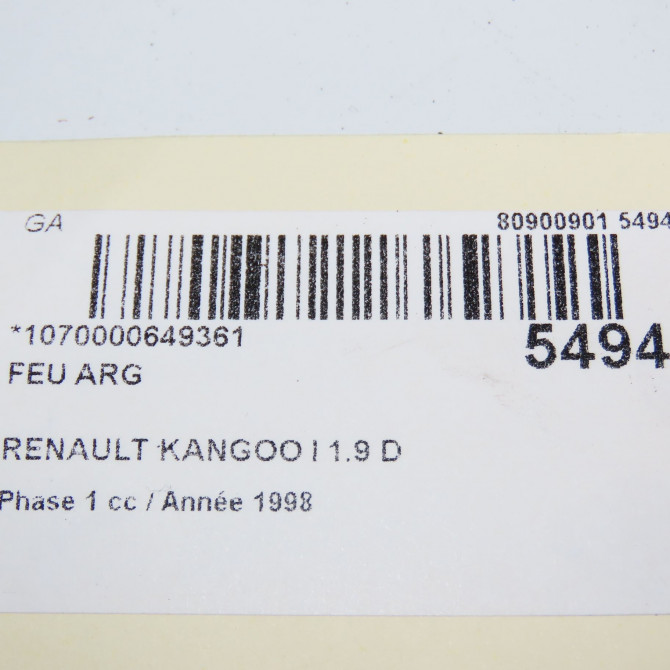 Feu arrière gauche occasion RENAULT KANGOO I Phase 1 09-1997->06-2003 1.9 D 65ch 8200103284 6