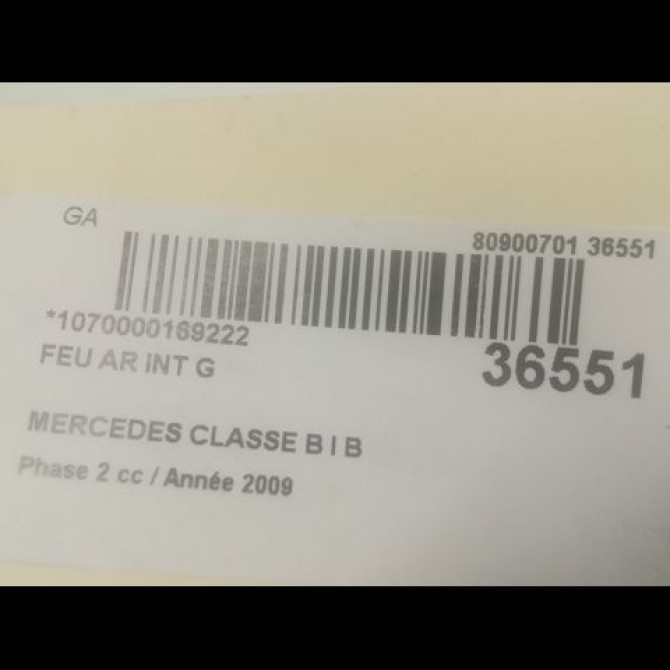 Feu arrière interieur gauche occasion MERCEDES CLASSE B I Phase 2 04-2008->09-2011 B 200 CDI 1698201564 3