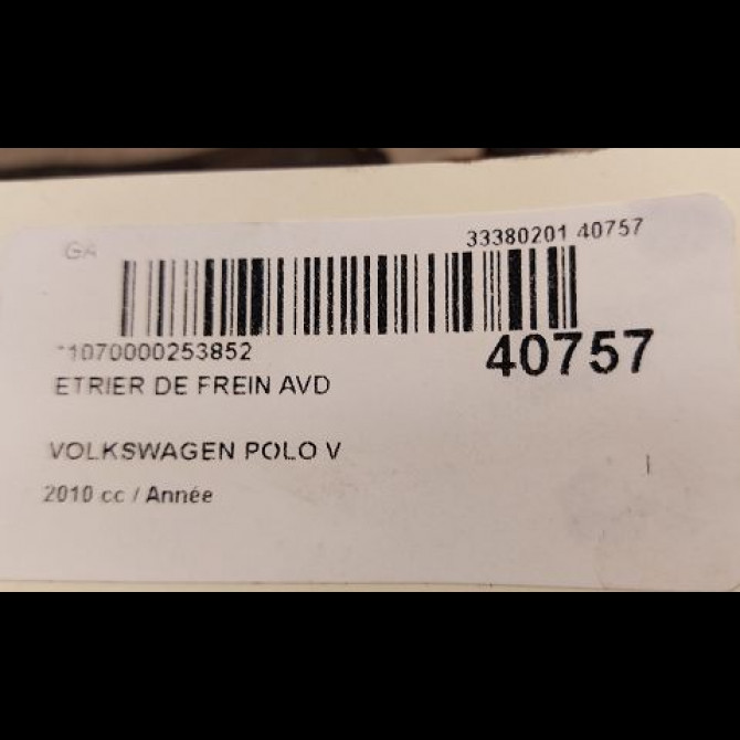 Etrier de frein avant droit occasion VOLKSWAGEN POLO V POLO V Phase 1 2009-09-01->2014-05-31 1K0615124E 3