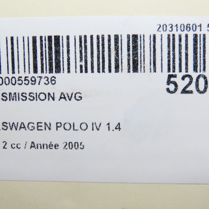 Transmission avant gauche occasion VOLKSWAGEN POLO IV Phase 2 05-2005->09-2009 1.4 TDI 80ch 6Q0407451LX 5