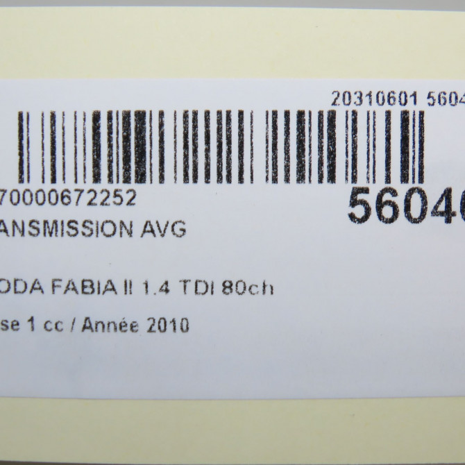 Transmission avant gauche occasion SKODA FABIA II Phase 1 05-2007->03-2010 1.4 TDI 80ch 6Q0407451LX 6
