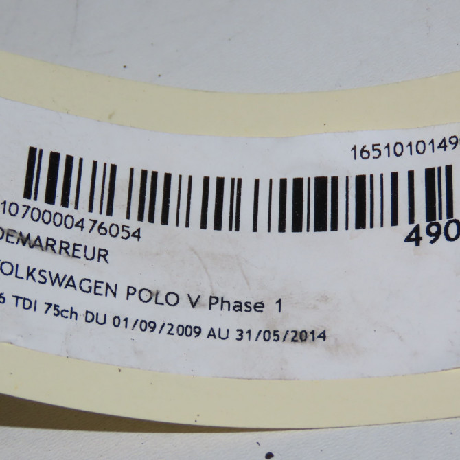 Démarreur occasion VOLKSWAGEN POLO V POLO V Phase 1 2009-09-01->2014-05-31 1.6 TDI 75ch 2Z911024K 6