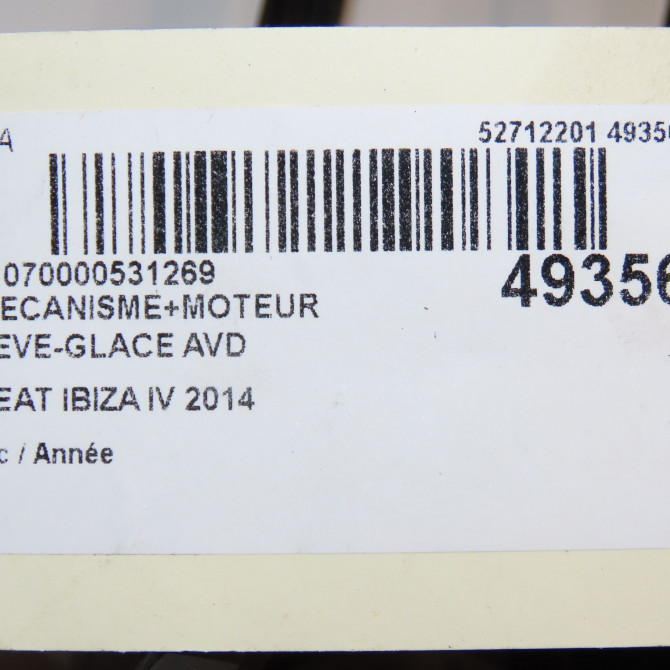 Mecanisme + moteur lève-glace avant droit occasion SEAT IBIZA IV IBIZA IV Phase 2 2012-02-01->2016-03-31 1.2 TSI 105ch 6J3837462 8