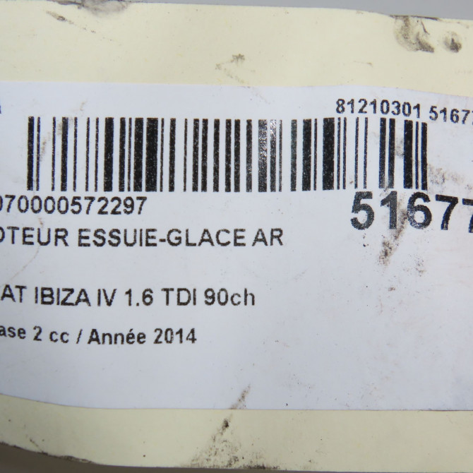 Moteur essuie-glace arrière occasion SEAT IBIZA IV IBIZA IV Phase 2 2012-02-01->2016-03-31 1.6 TDI 90ch 6J3955711A 6