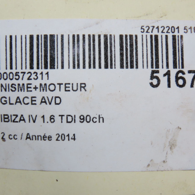 Mecanisme + moteur lève-glace avant droit occasion SEAT IBIZA IV IBIZA IV Phase 2 2012-02-01->2016-03-31 1.6 TDI 90ch 6J3837462 6