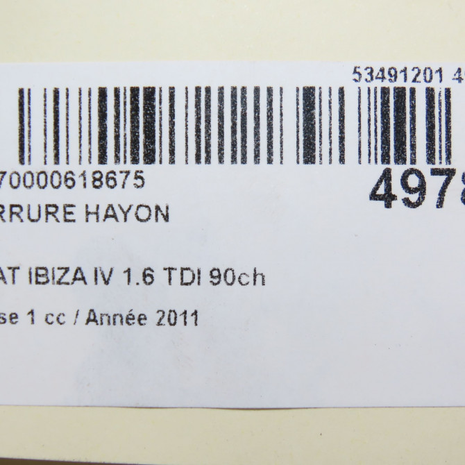 Serrure hayon occasion SEAT IBIZA IV Phase 1 05-2008->01-2012 1.6 TDI 90ch 6J3827505B9B9 5