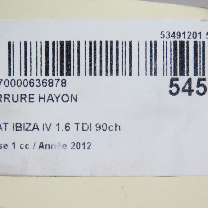 Serrure hayon occasion SEAT IBIZA IV Phase 1 05-2008->01-2012 1.6 TDI 90ch 6J3827505B9B9 5