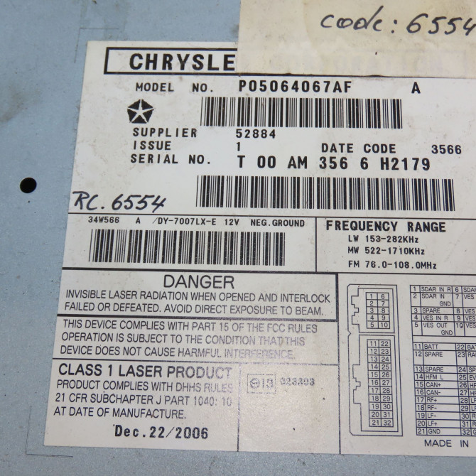 Autoradio occasion JEEP PATRIOT Phase 1 11-2007->12-2010 4