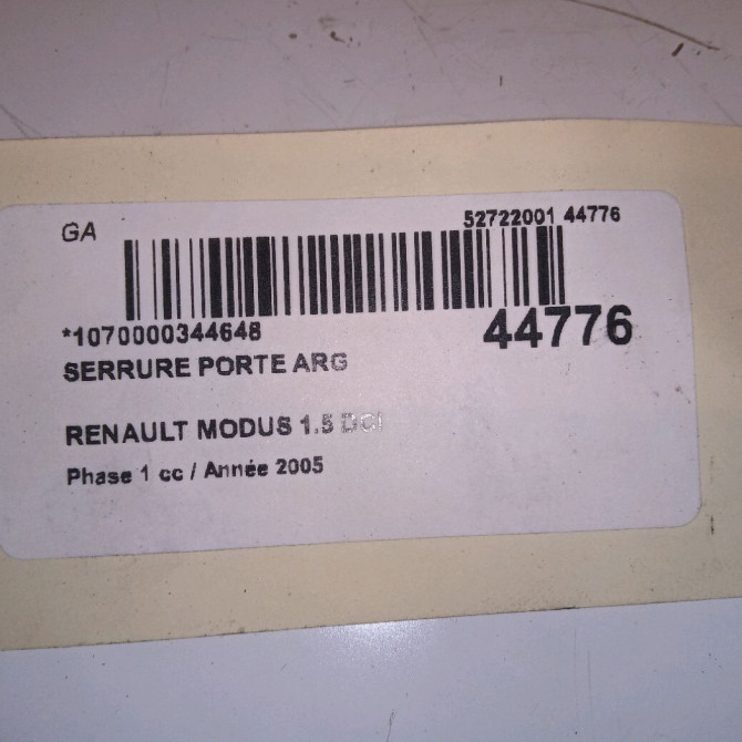 Serrure porte arg occasion RENAULT MODUS Phase 1 09-2004->12-2007 1.5 DCI 65ch 8200219248 4