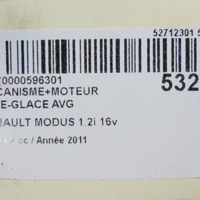 Mecanisme+moteur leve-glace avg occasion RENAULT MODUS Phase 2 01-2008->12-2012 1.2i 16v 75ch 8200748377 6
