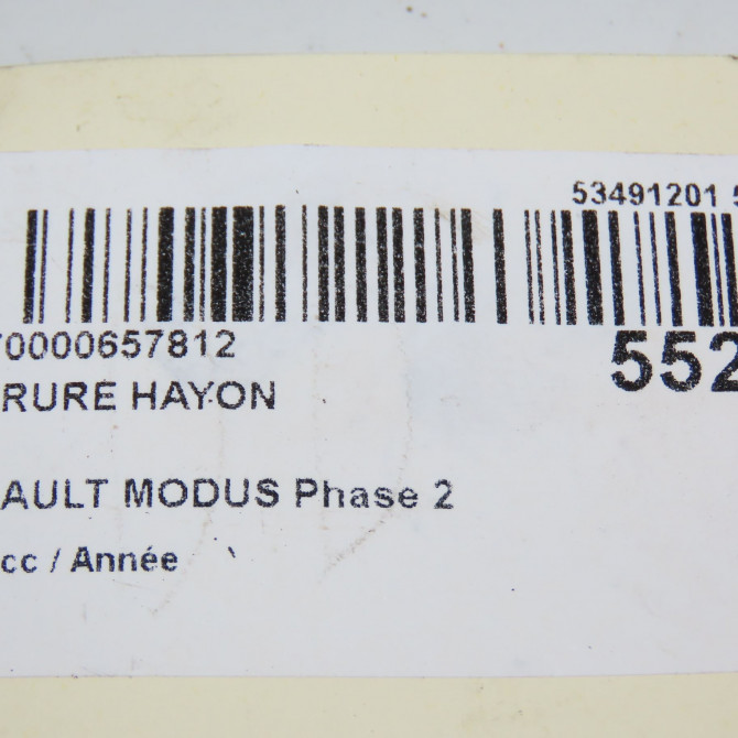 Serrure hayon occasion RENAULT MODUS Phase 2 01-2008->12-2012 1.6i 16v 110ch 8200948107 5