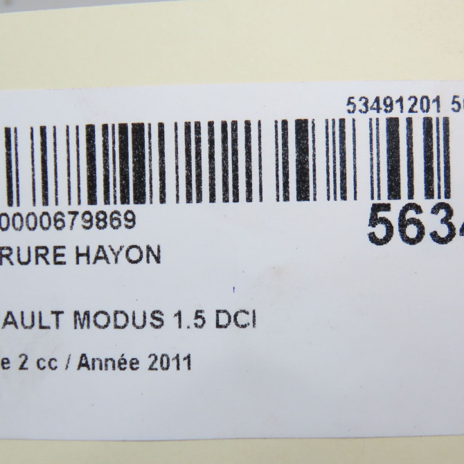 Serrure hayon occasion RENAULT MODUS Phase 2 01-2008->12-2012 1.5 DCI 75ch 8200948107 5