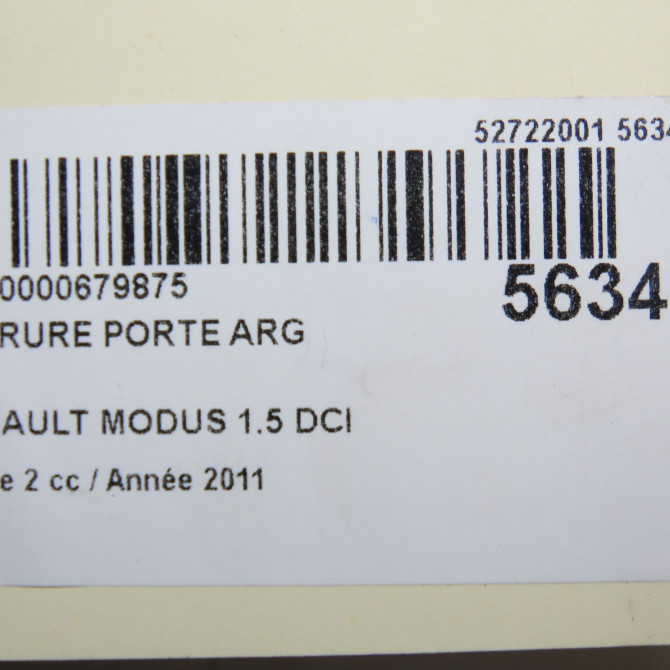 Serrure porte arg occasion RENAULT MODUS Phase 2 01-2008->12-2012 1.5 DCI 75ch 8200219248 7