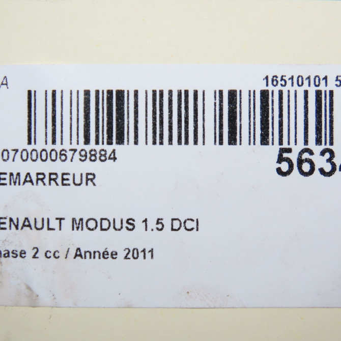 Démarreur occasion RENAULT MODUS Phase 2 01-2008->12-2012 1.5 DCI 75ch 233000603R 7