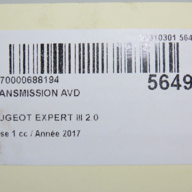 Transmission avant droite occasion PEUGEOT EXPERT III phase 1 03-2016->... 2.0 BLUEHDI 120ch 9859547880 6