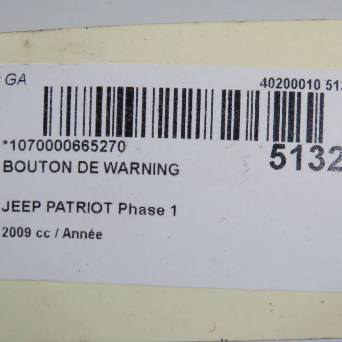 Bouton de warning occasion JEEP PATRIOT Phase 1 11-2007->12-2010 6