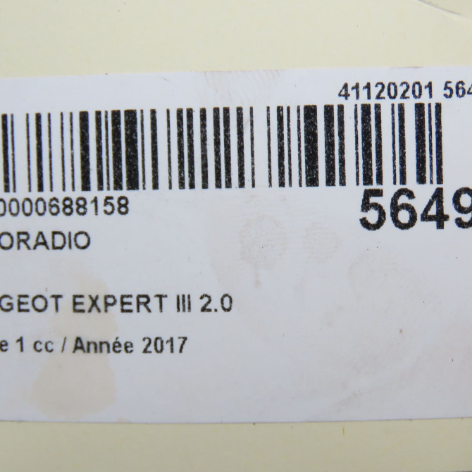 Autoradio occasion PEUGEOT EXPERT III phase 1 03-2016->... 2.0 BLUEHDI 120ch 1698422480 8