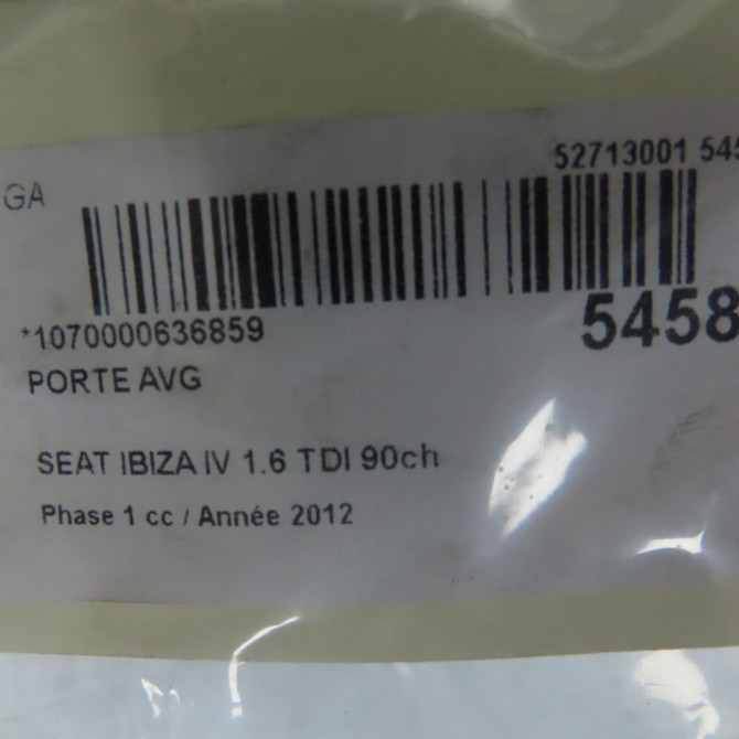Porte avant gauche occasion SEAT IBIZA IV Phase 1 05-2008->01-2012 1.6 TDI 90ch 6J3831055 6