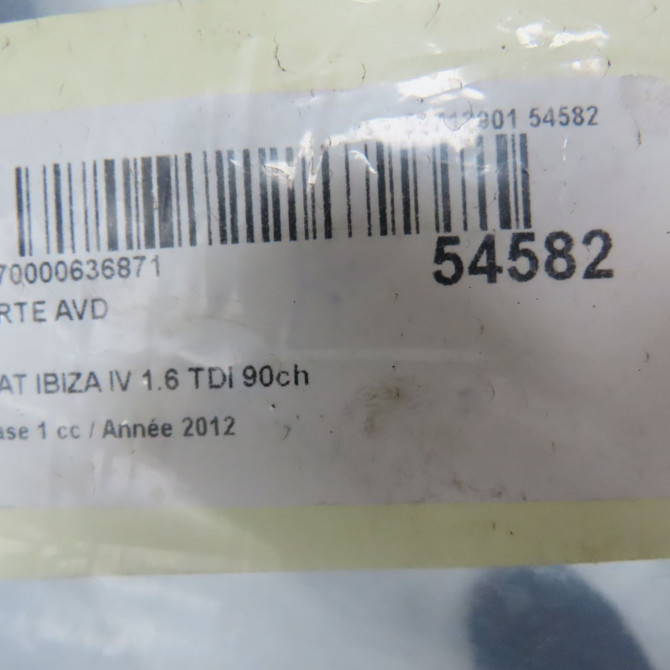 Porte avant droite occasion SEAT IBIZA IV Phase 1 05-2008->01-2012 1.6 TDI 90ch 6J3831056 6
