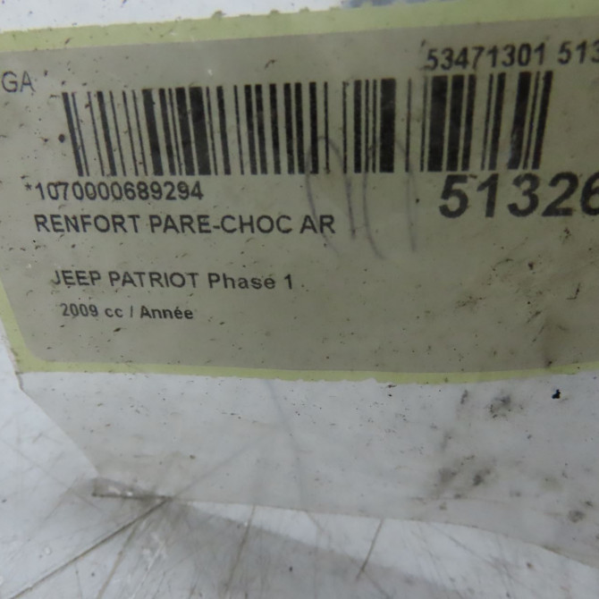 Renfort pare-choc arrière occasion JEEP PATRIOT Phase 1 11-2007->12-2010 4