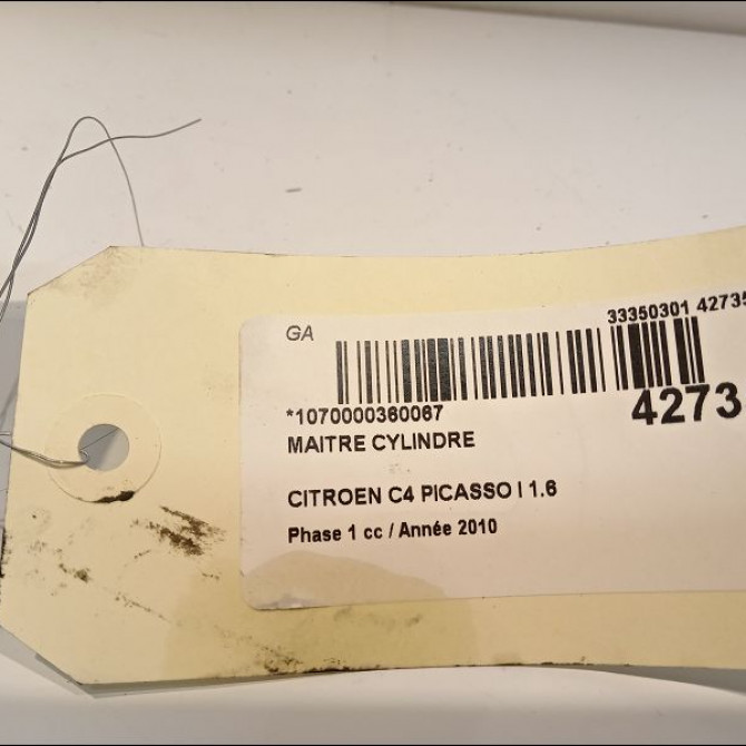 Maitre cylindre occasion CITROEN C4 PICASSO I Phase 1 01-2007->10-2013 1.6 HDi 16v 110ch 4601T1 3