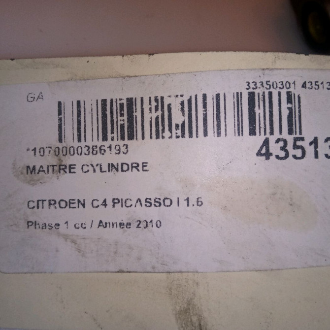 Maitre cylindre occasion CITROEN C4 PICASSO I Phase 1 01-2007->10-2013 1.6 e-HDI 8v 110ch 4601T1 5