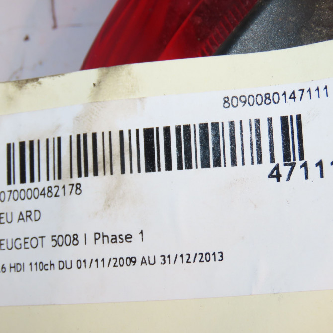 Feu arrière droit occasion PEUGEOT 5008 I Phase 1 11-2009->12-2013 1.6 HDI 110ch 6351KH 4