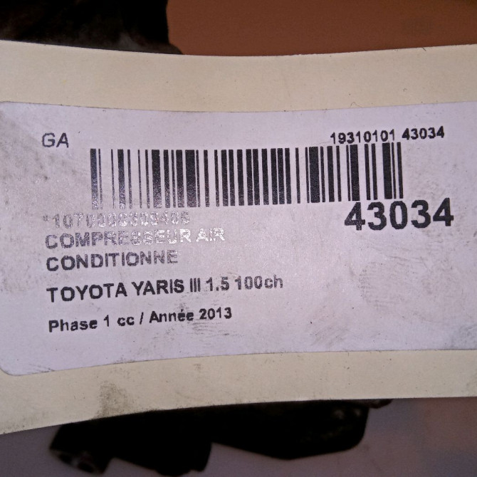 Compresseur air conditionne occasion TOYOTA YARIS III YARIS III Phase 1 2011-03-01->2015-04-30 1.5 100ch 8837052012 7