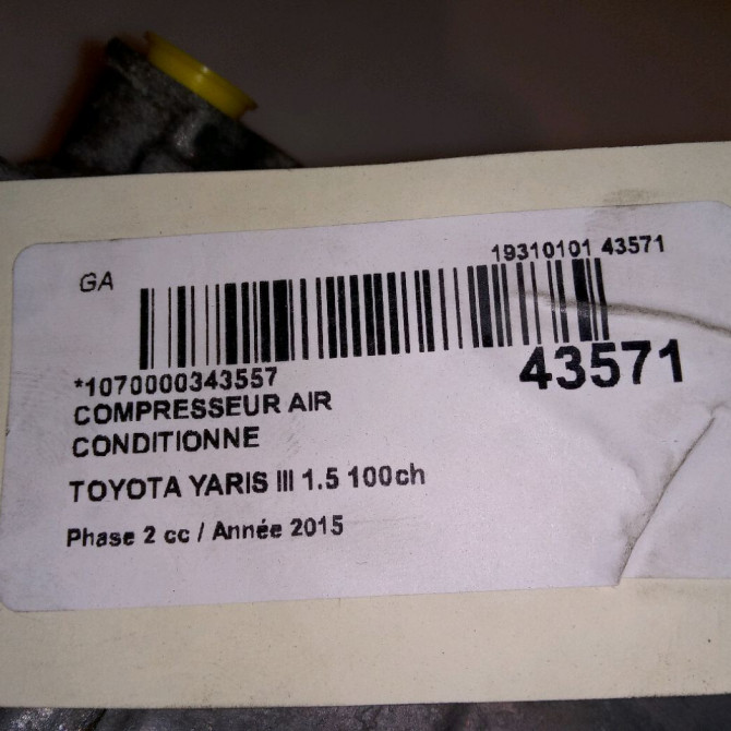 Compresseur air conditionne occasion TOYOTA YARIS III Phase 2 06-2014->... 1.5 100ch 8837052012 7